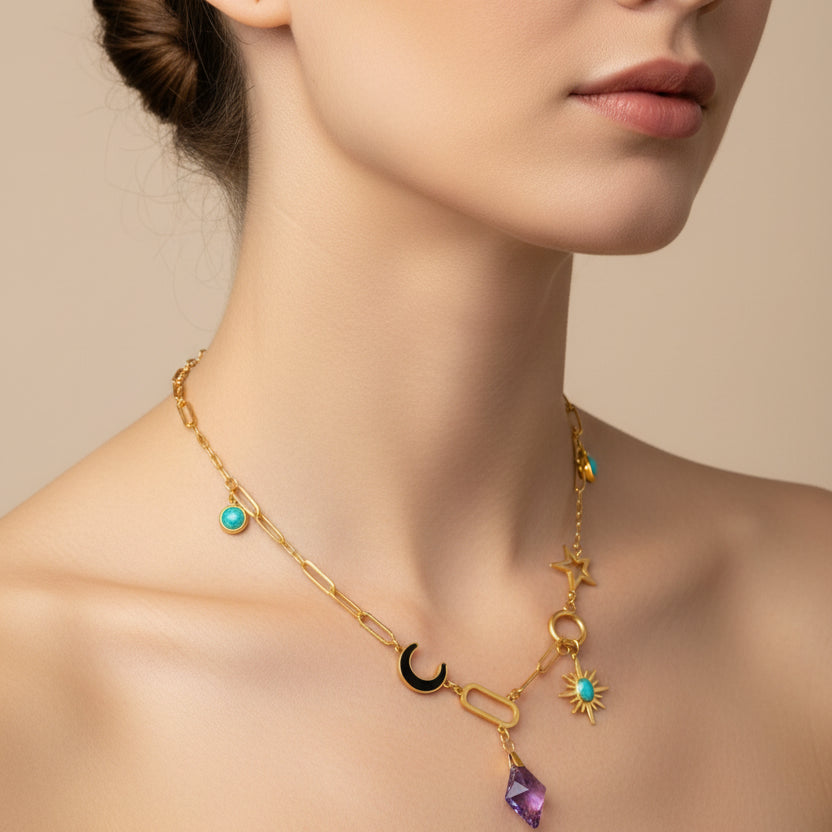 Collier lune et soleille - bijouxbysouflat