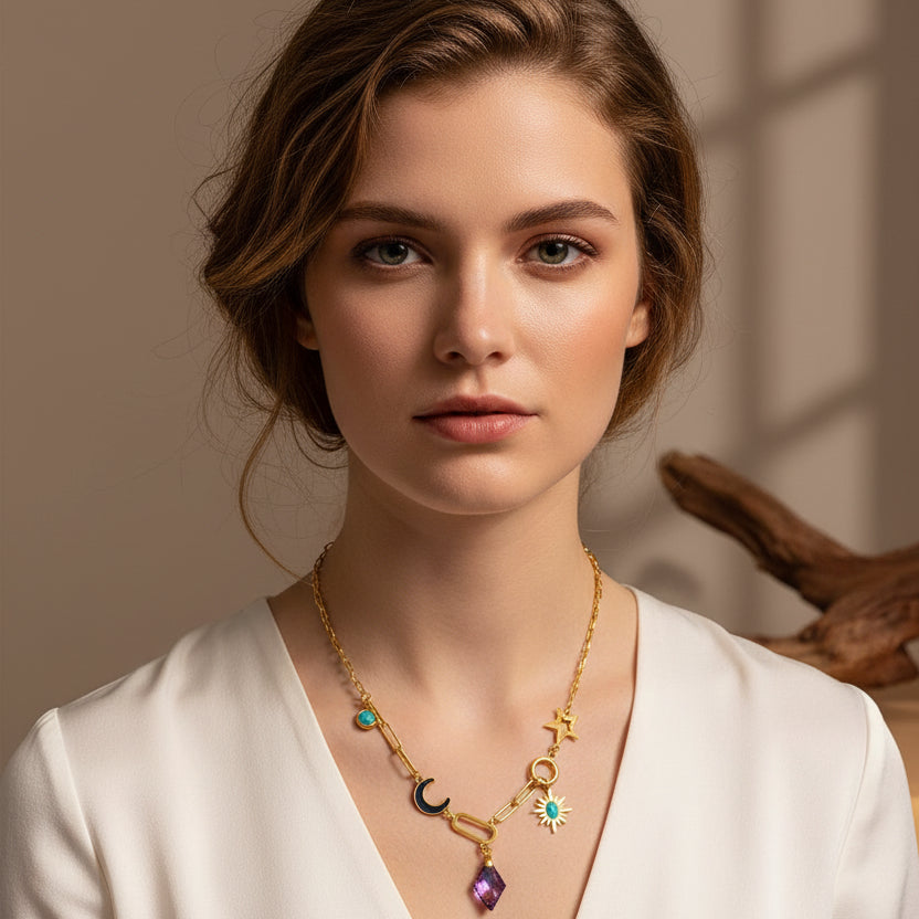 Collier lune et soleille - bijouxbysouflat