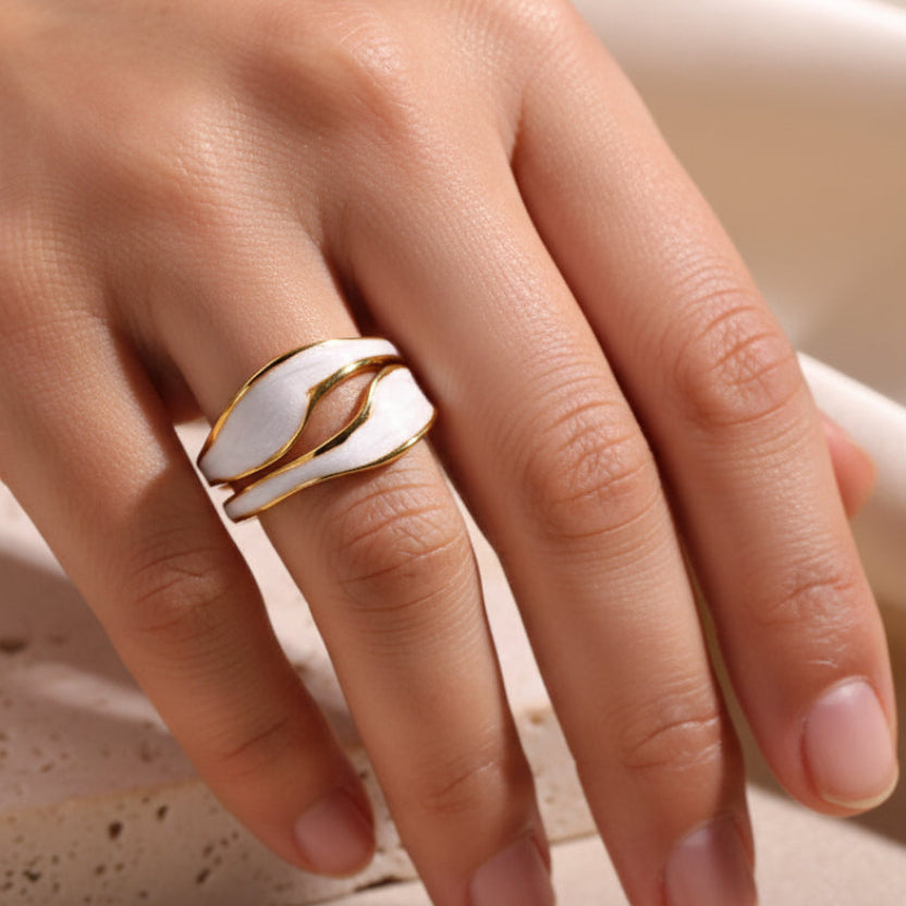Bague ajustable blanc argenté en acier inoxydable – By Lune